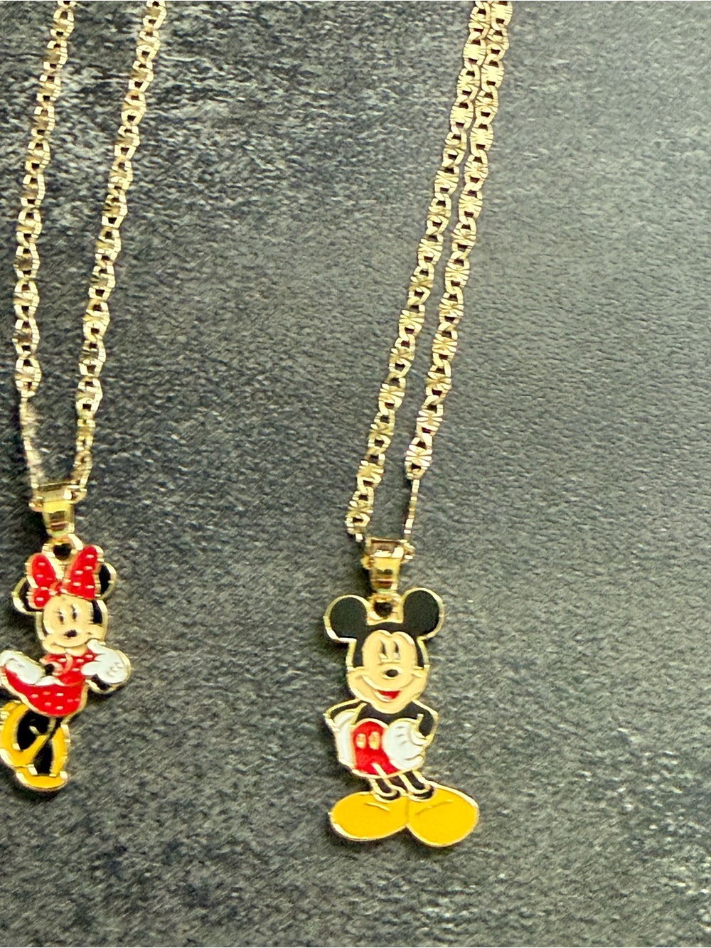 Mickey Mouse Gold Tone Enamel Pendant Necklace - Red, Yellow, Black